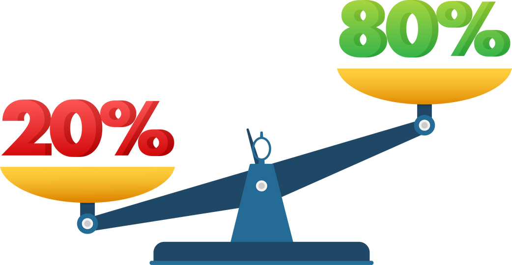 80 20 rule, Pareto principle. Economic financial share profit. Vector stock illustration